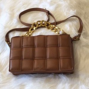 Braided “leather” flap crossbody bag